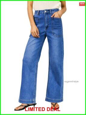 High Waisted Wide Leg Stretchy Denim Jeans for Women